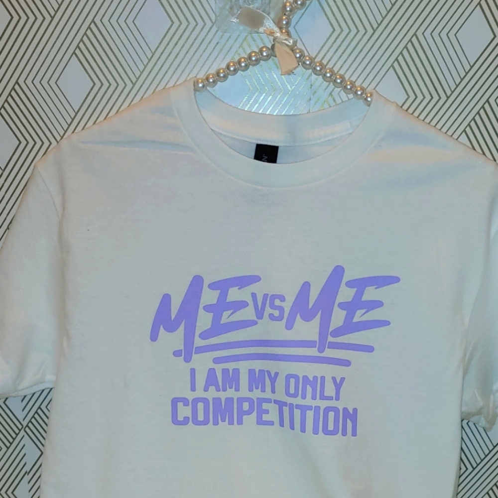 White T-Shirt with Purple Graphic